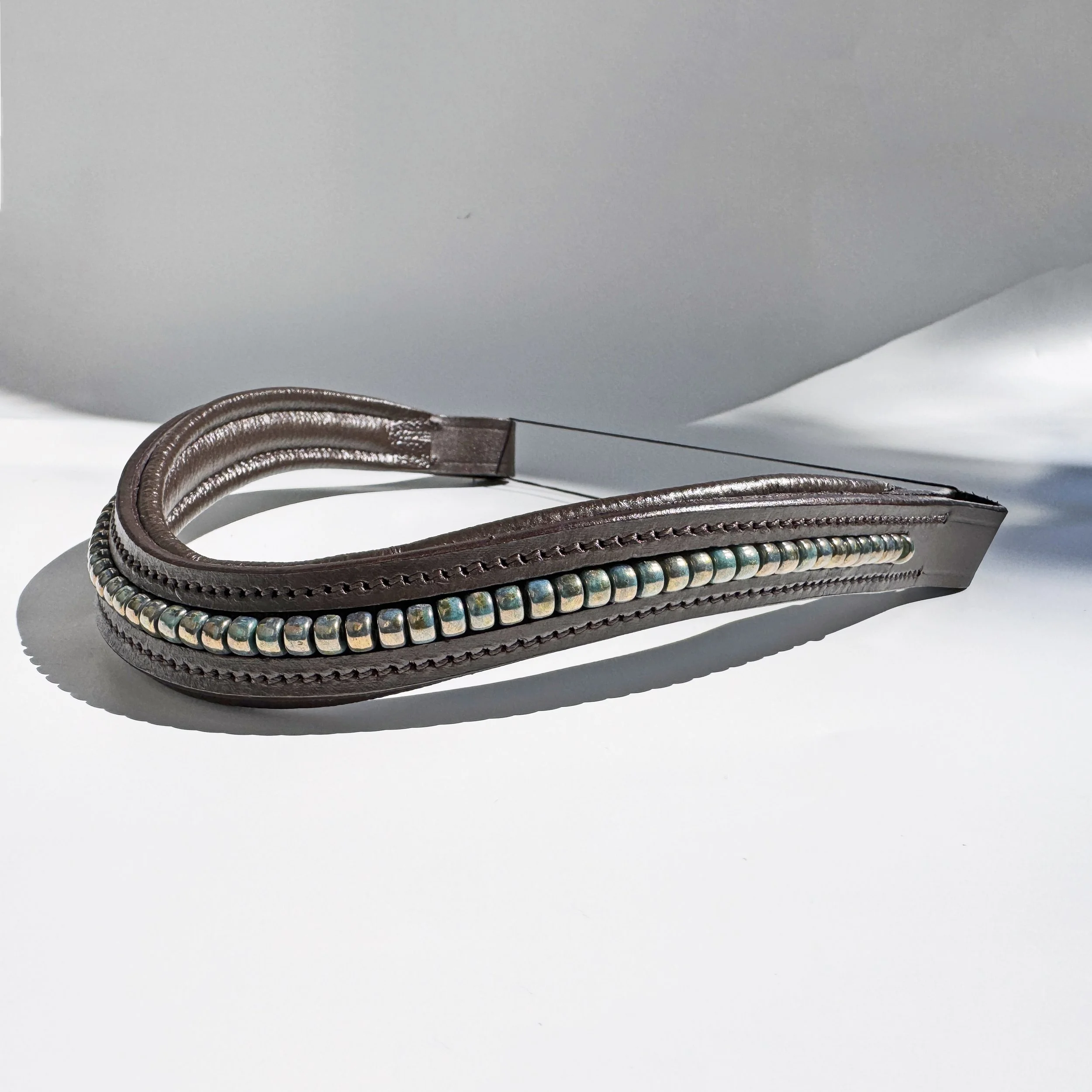 Bronzed Turquoise Beaded Leather Browband