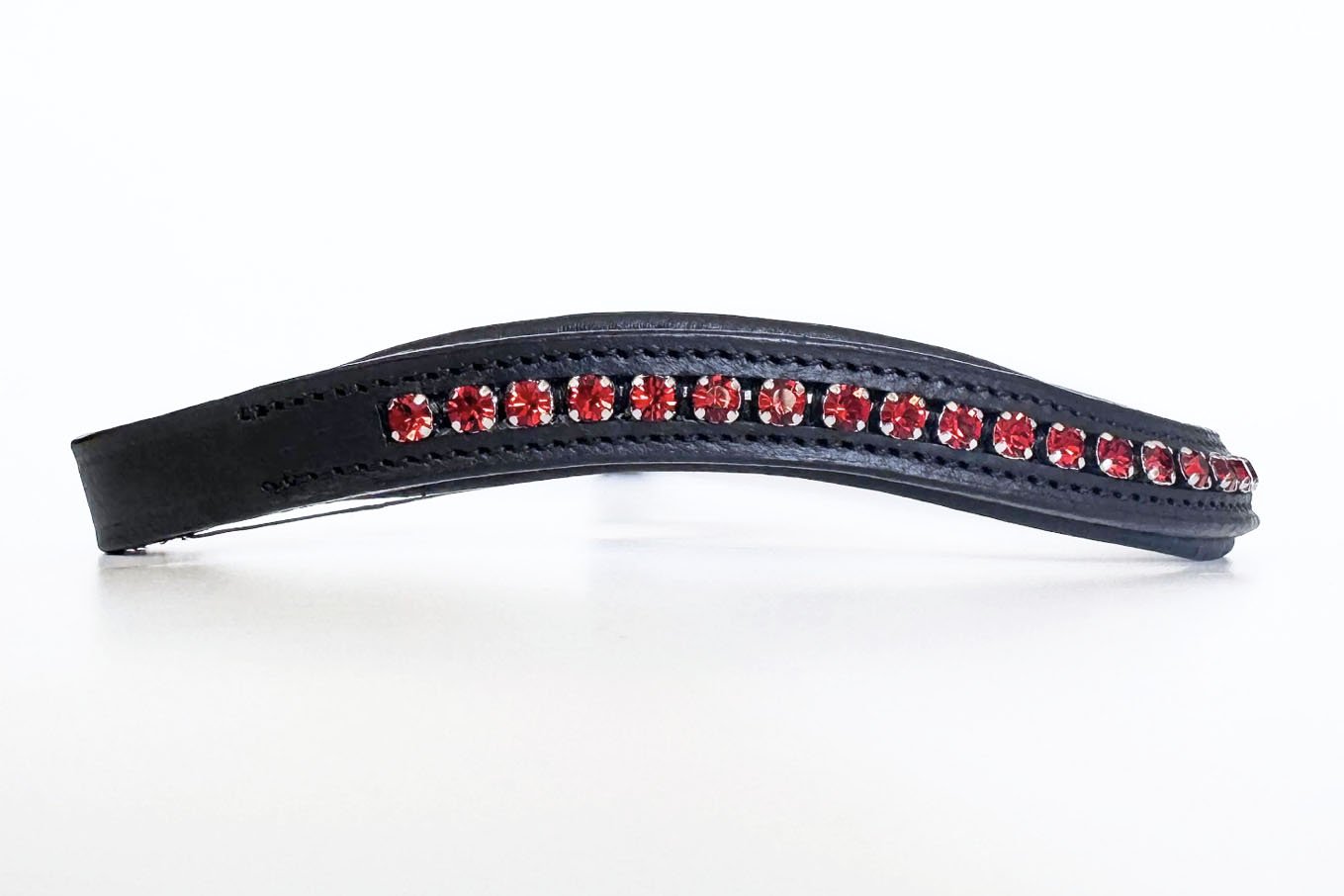 Unique black leather browband with red crystals