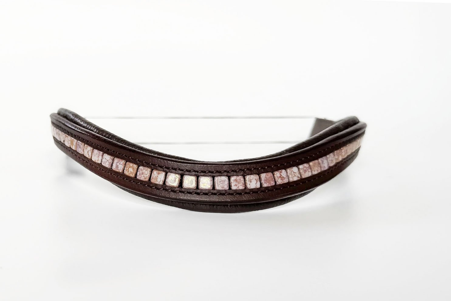 Unique brown browband with rose gold beads