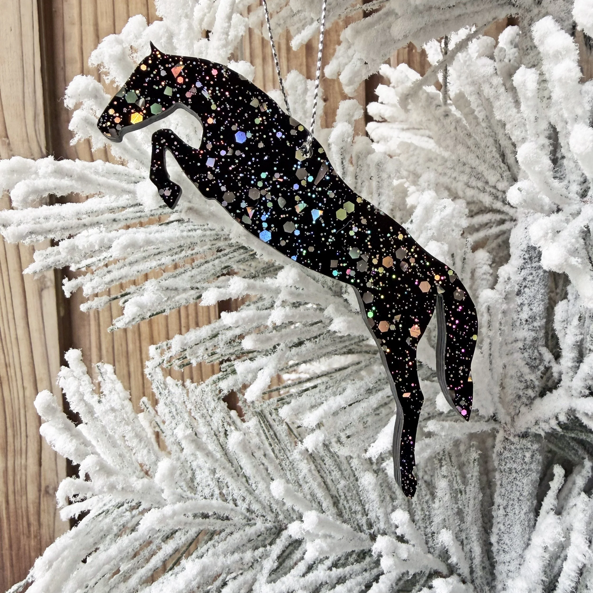 Black Glitter Jumping Horse Ornament