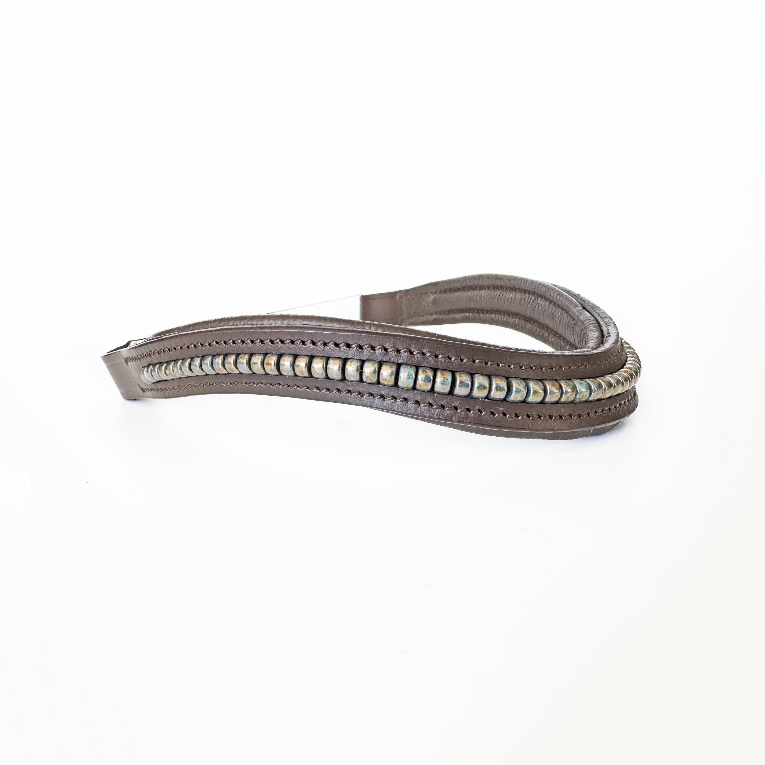 Bronzed Turquoise Beaded Leather Browband