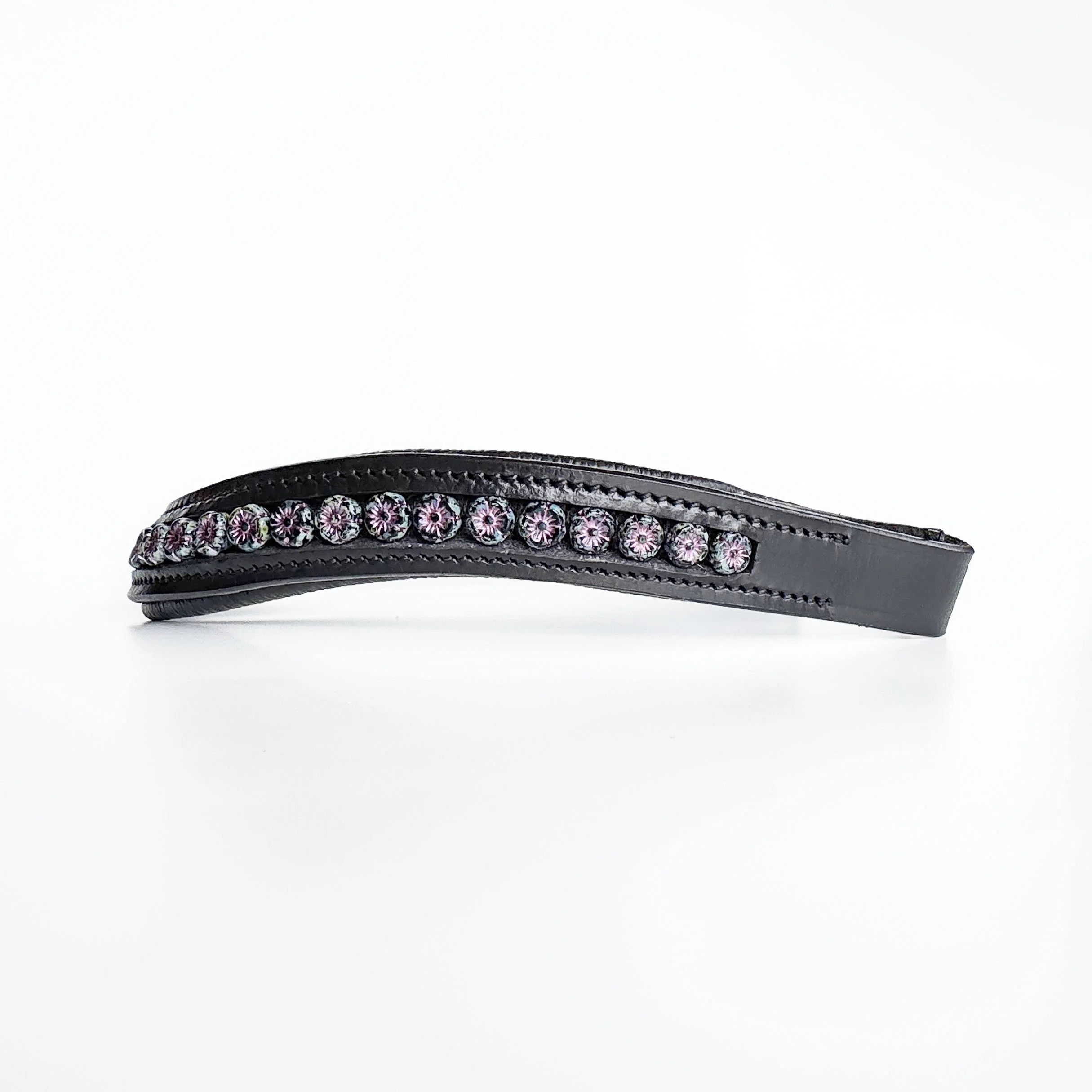 Black & Purple Flower Leather Browband