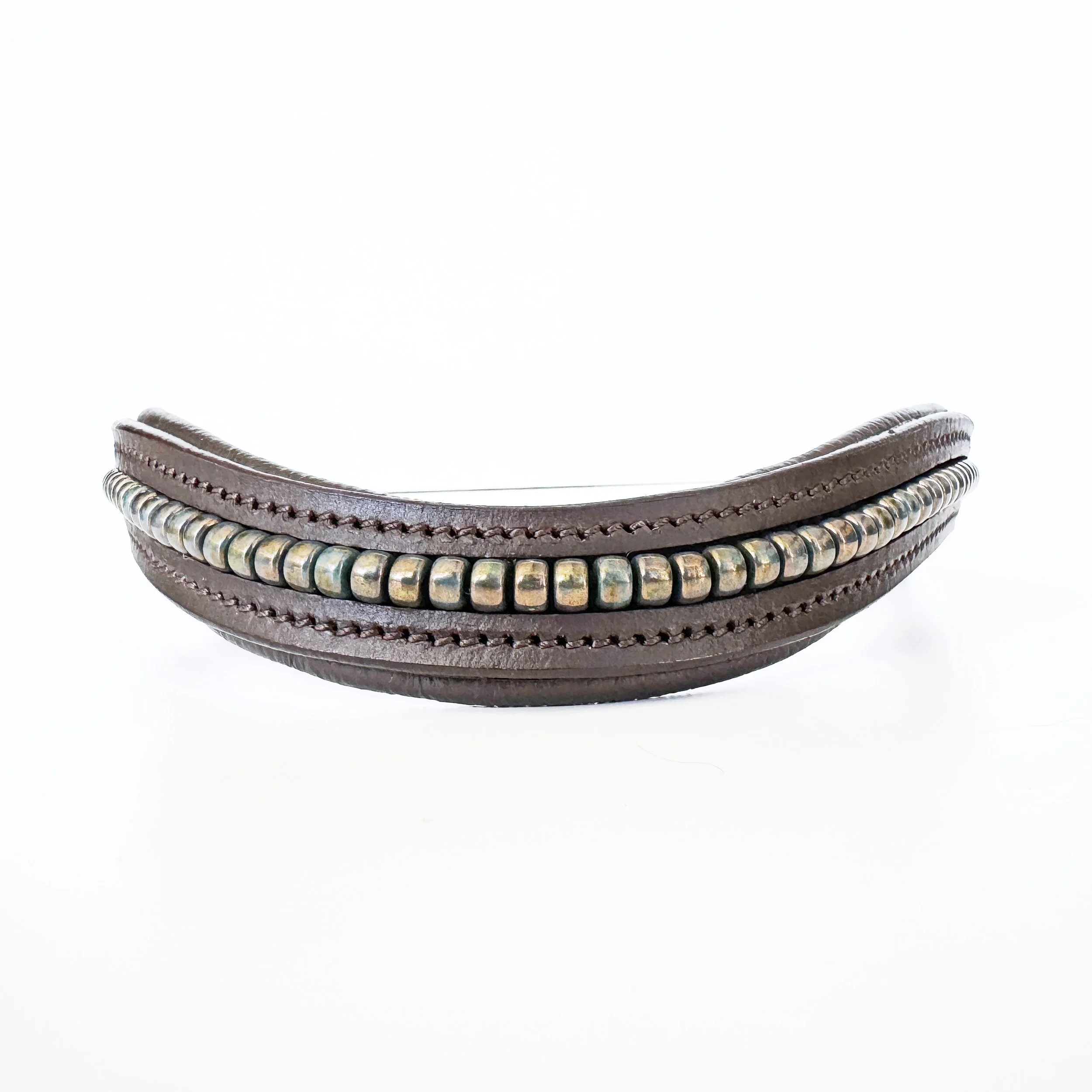Bronzed Turquoise Beaded Leather Browband