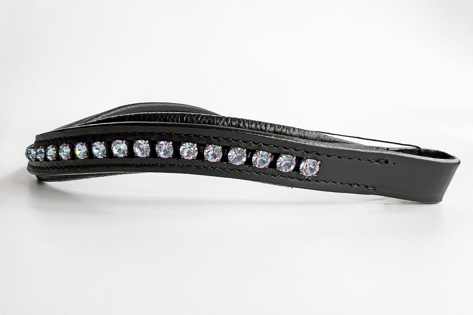 Unique black leather browband with blue and purple crystals