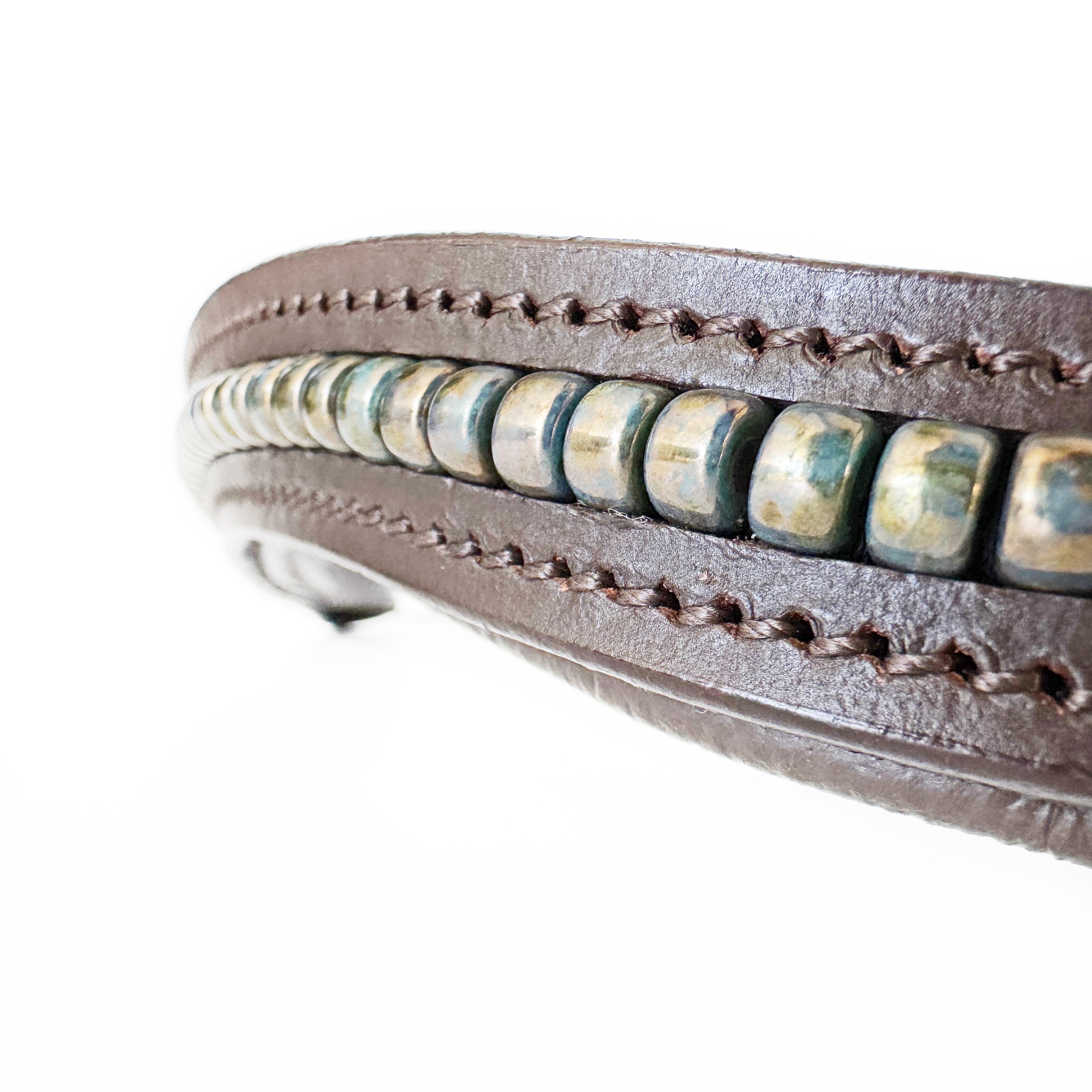 Bronzed Turquoise Beaded Leather Browband