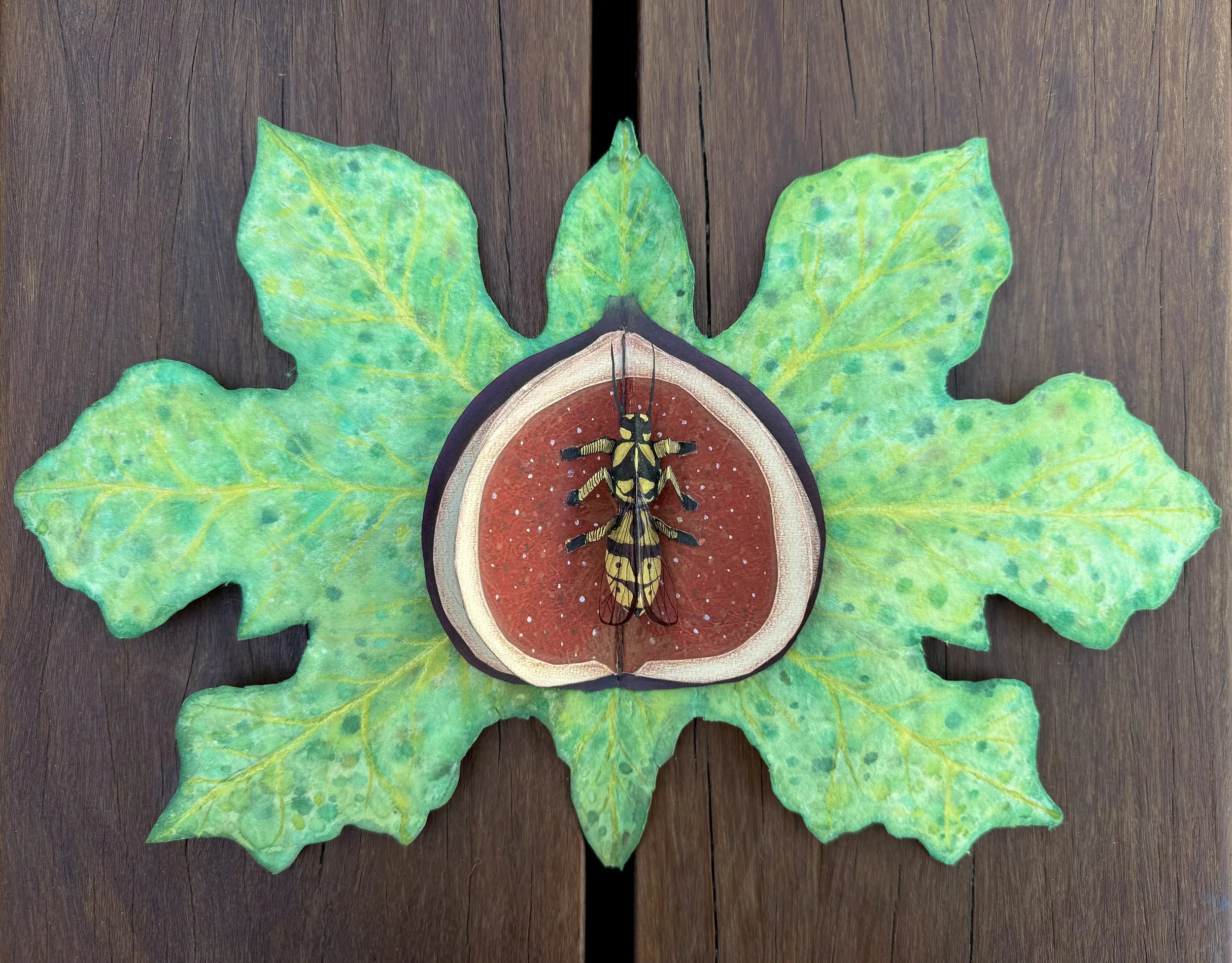 Mutualism, 2024, 
Hand-made paper, watercolor,
12x6"