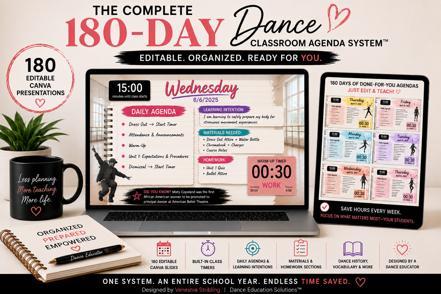 180-Day Editable Dance Agenda System