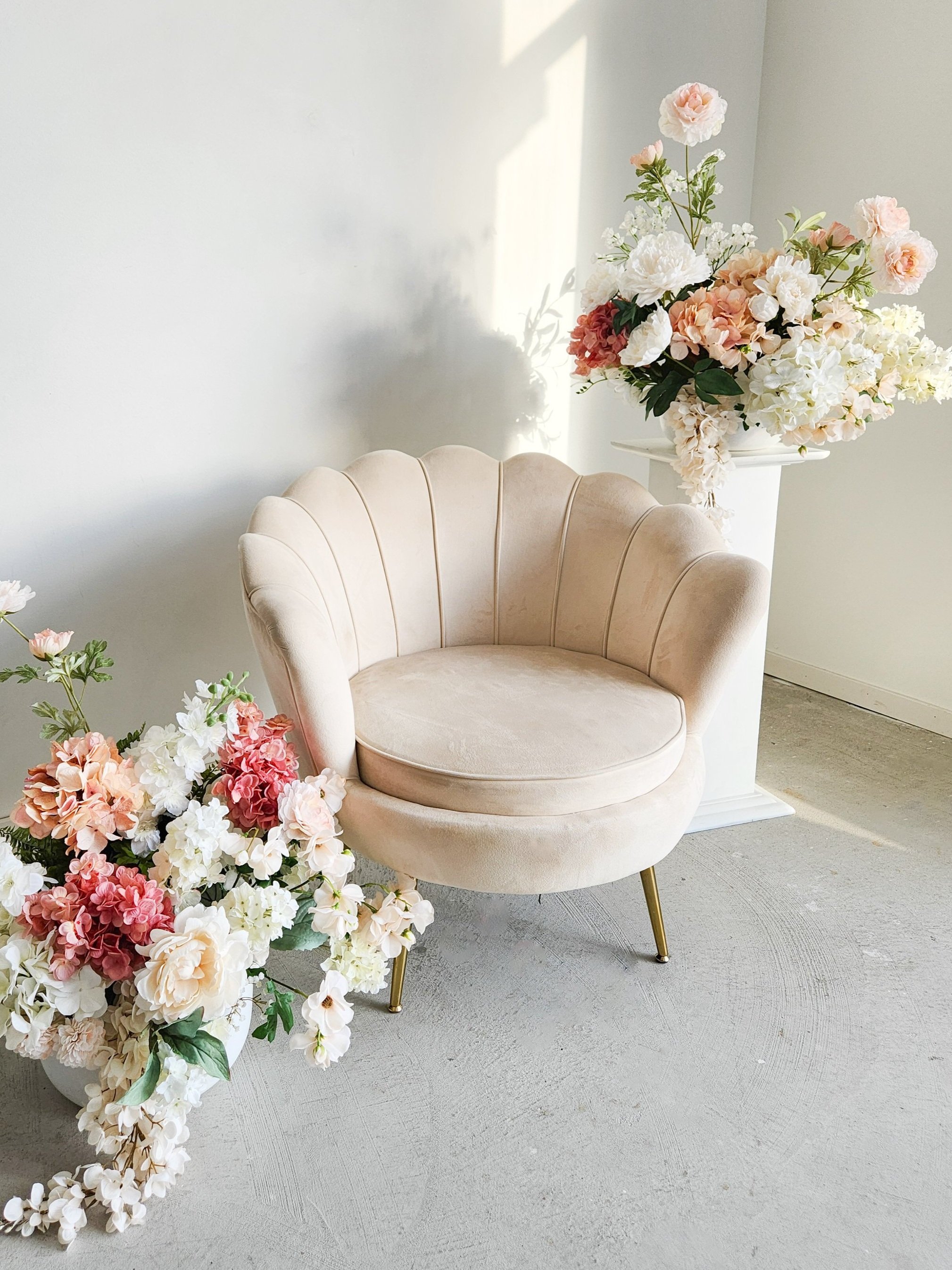 Ivory Petal Back Velvet Armchair - $65