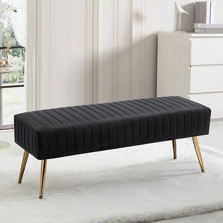 Black Velvet Bench with Gold Legs - $55