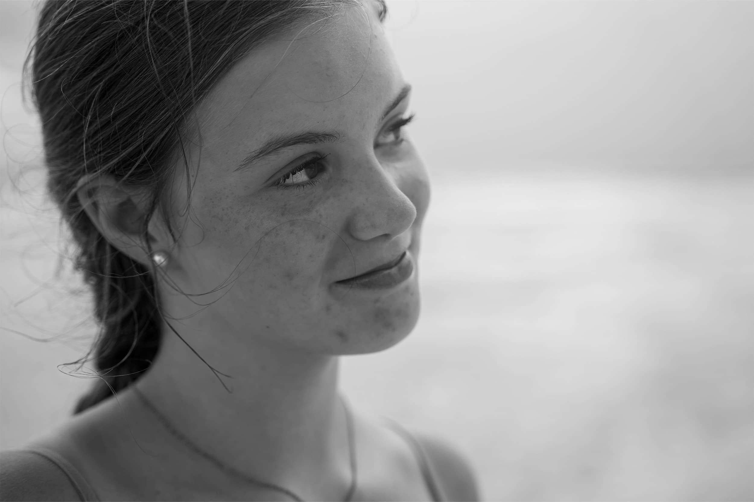 portrait of a girl in black and white