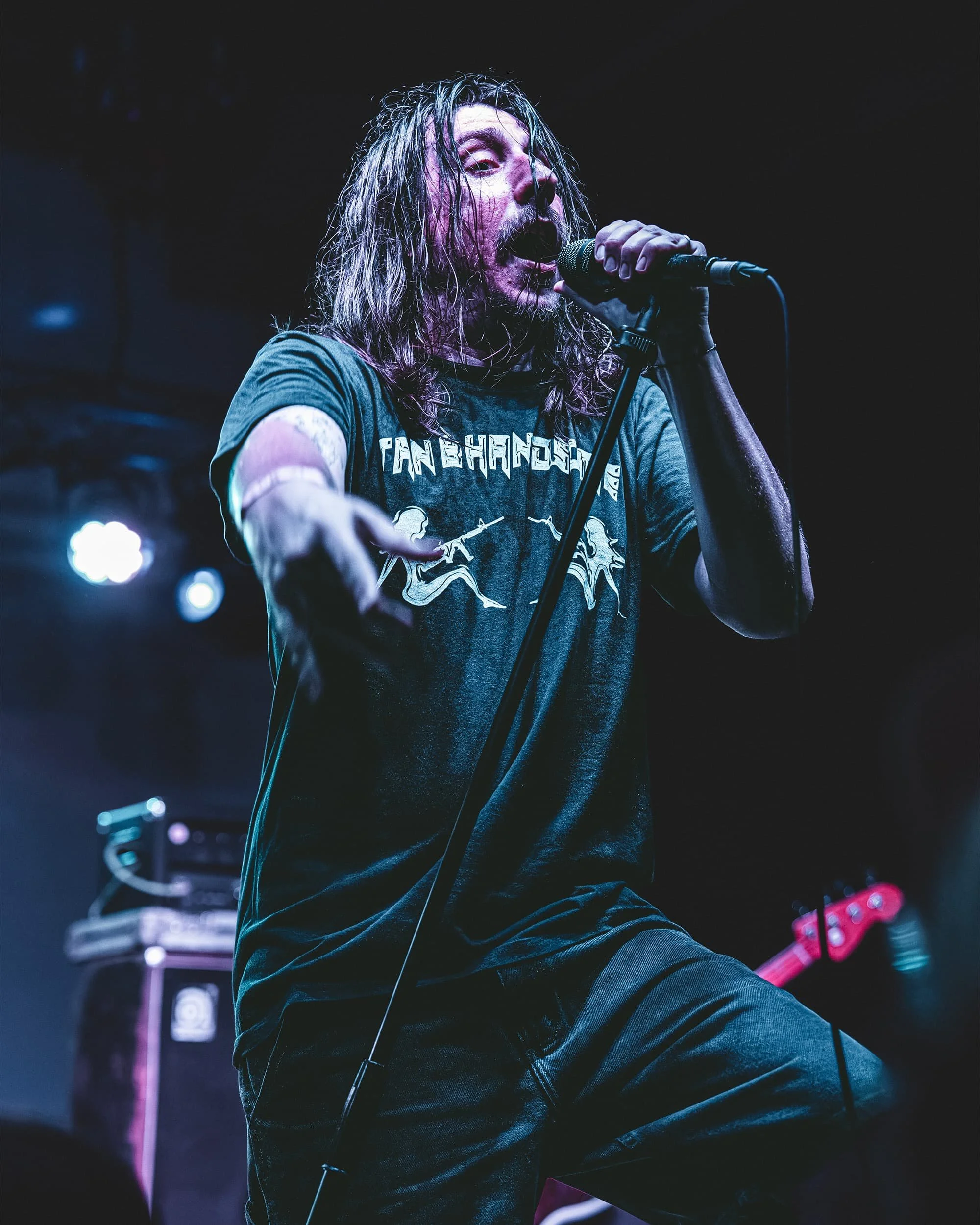 vocalist of the band Greyhaven on stage peforming