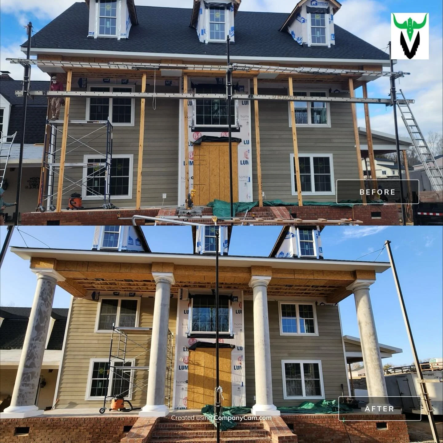 🏛️ Transformation in Progress! 🏛️ 

Swipe to see the incredible transformation of this house by adding these stunning columns installed today by Viking Building Solutions! Our craftsmanship speaks for itself&mdash;adding timeless elegance and unmat