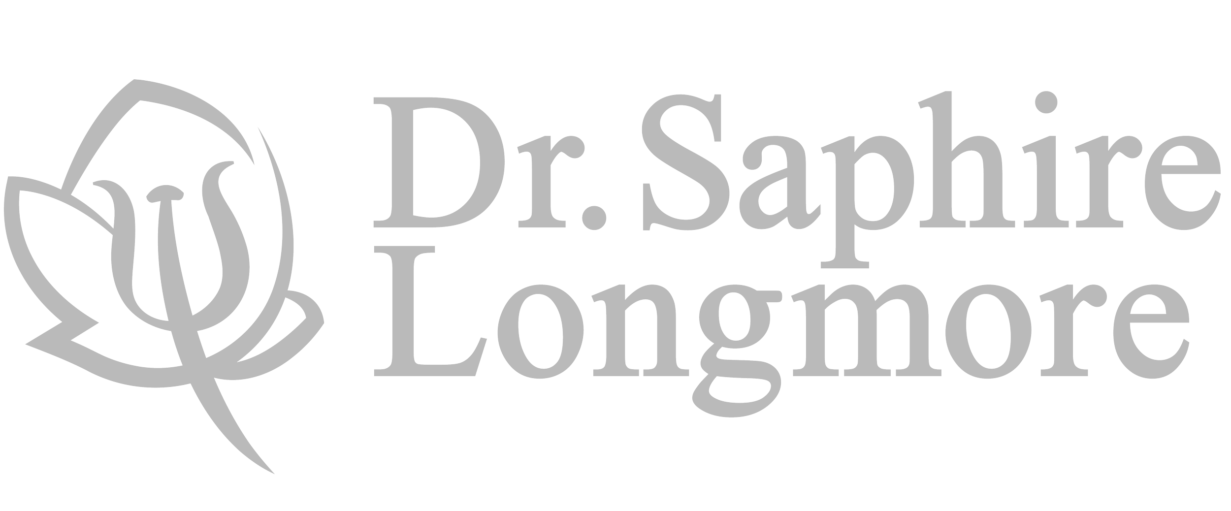 Logo for Dr. Saphire Longmore featuring a stylized lotus flower and text in gray.