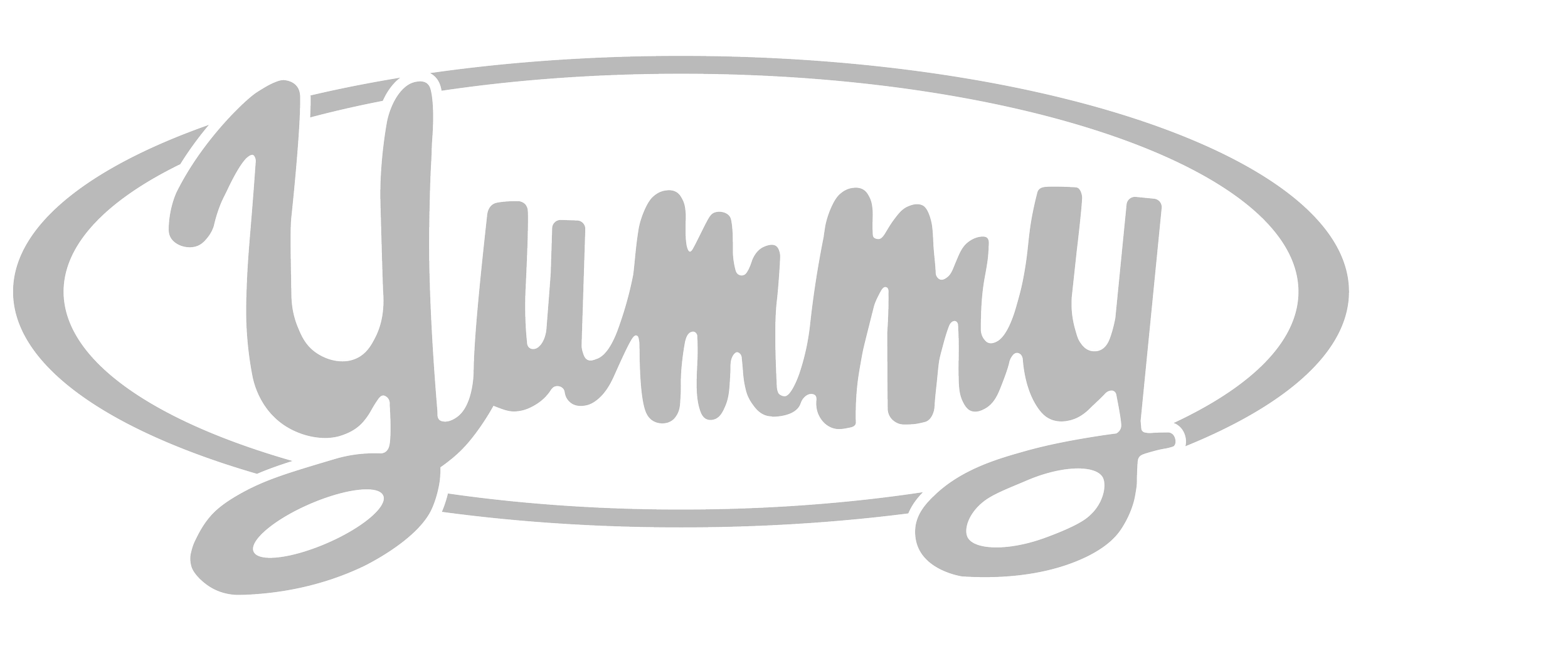 Gray and black graffiti-style text that says 'YUMMY' layered over an oval background.