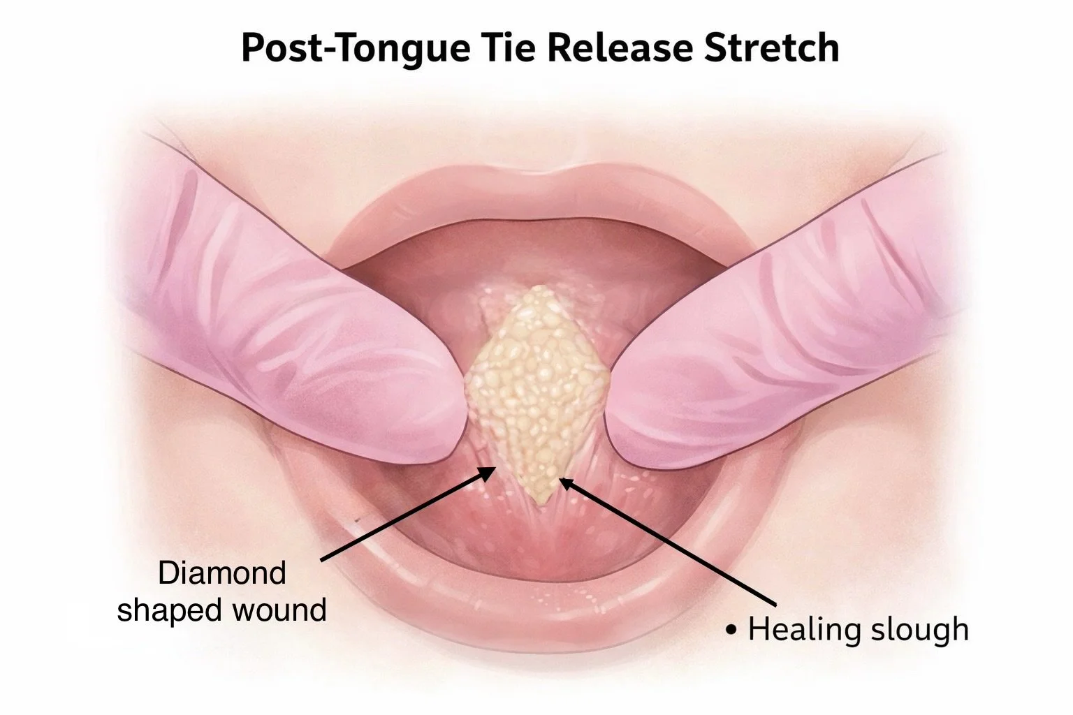 tongue tie release, post operative rehabilitation, tongue tie release exercises, frenotomy rehabilitation, scar prevention