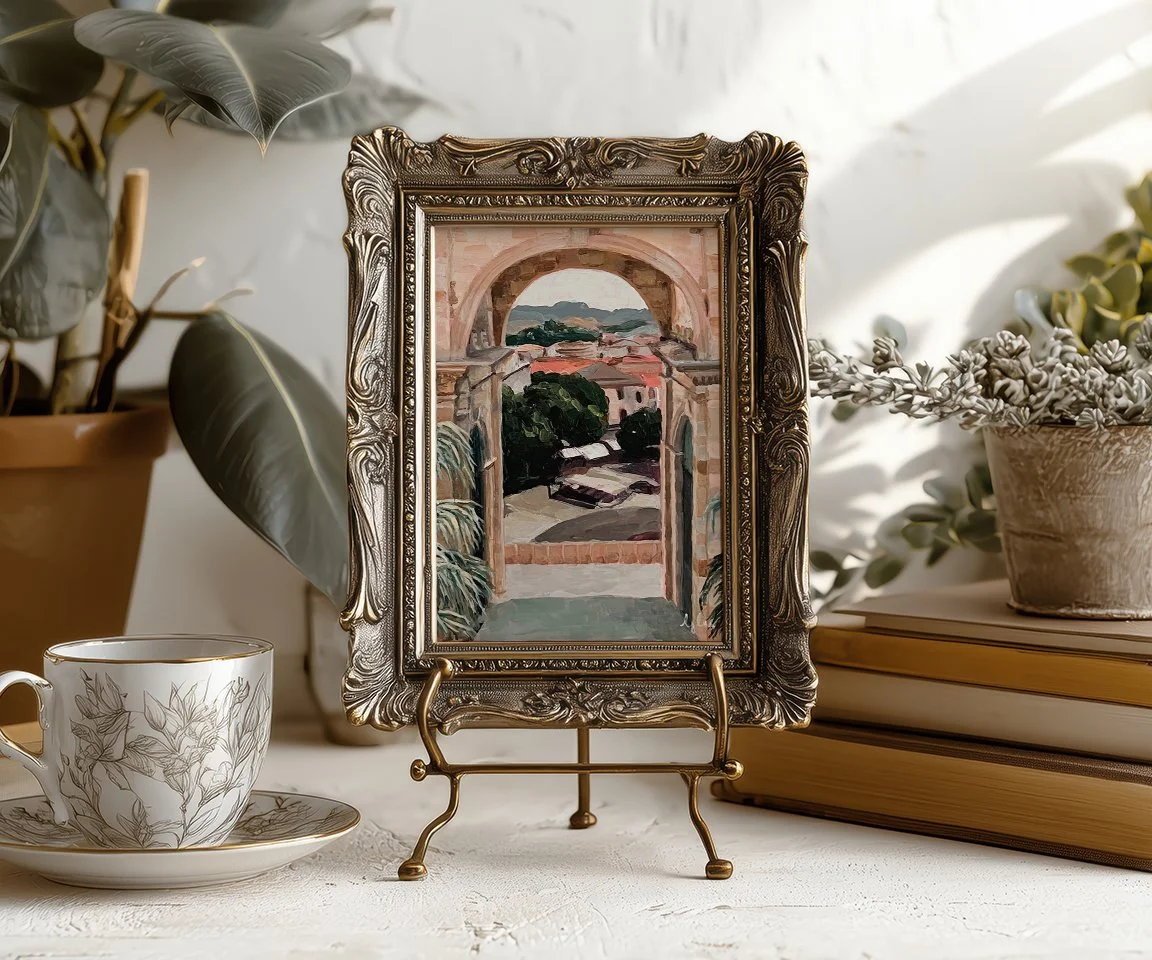 small framed 4x6 print of archway painting