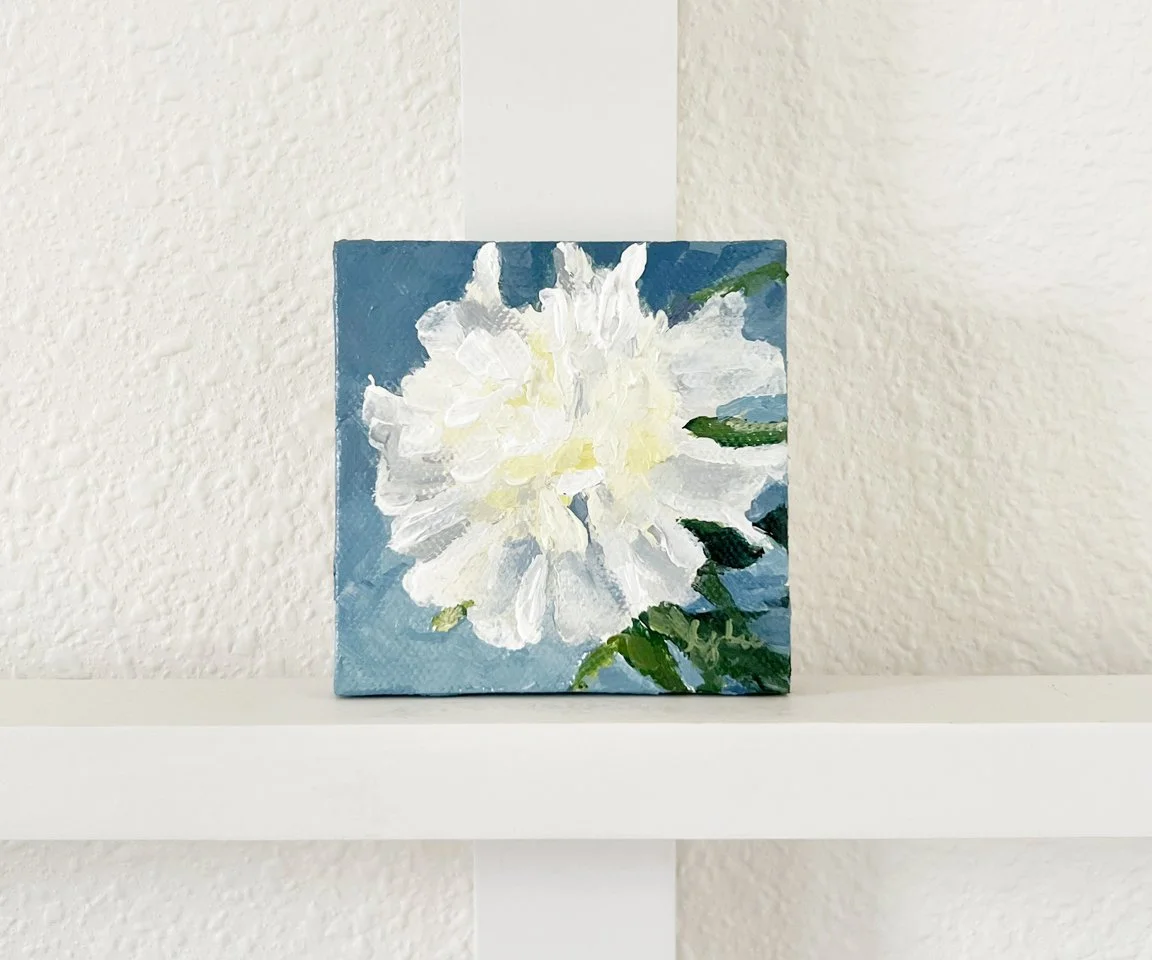 "Scabiosa on French Blue" Original Painting