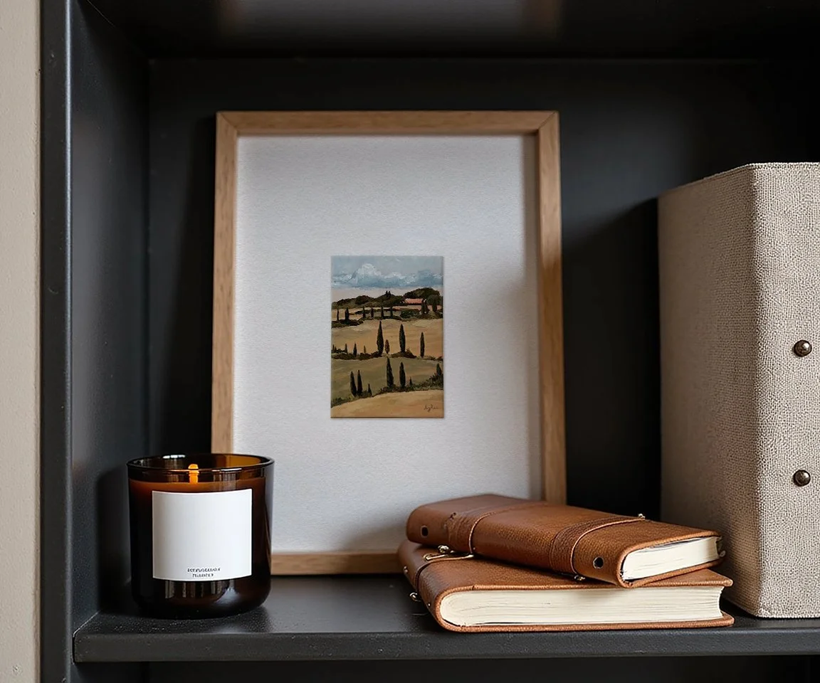 oversized framed 4x6 painting of Tuscan countryside, Italy, cypress trees