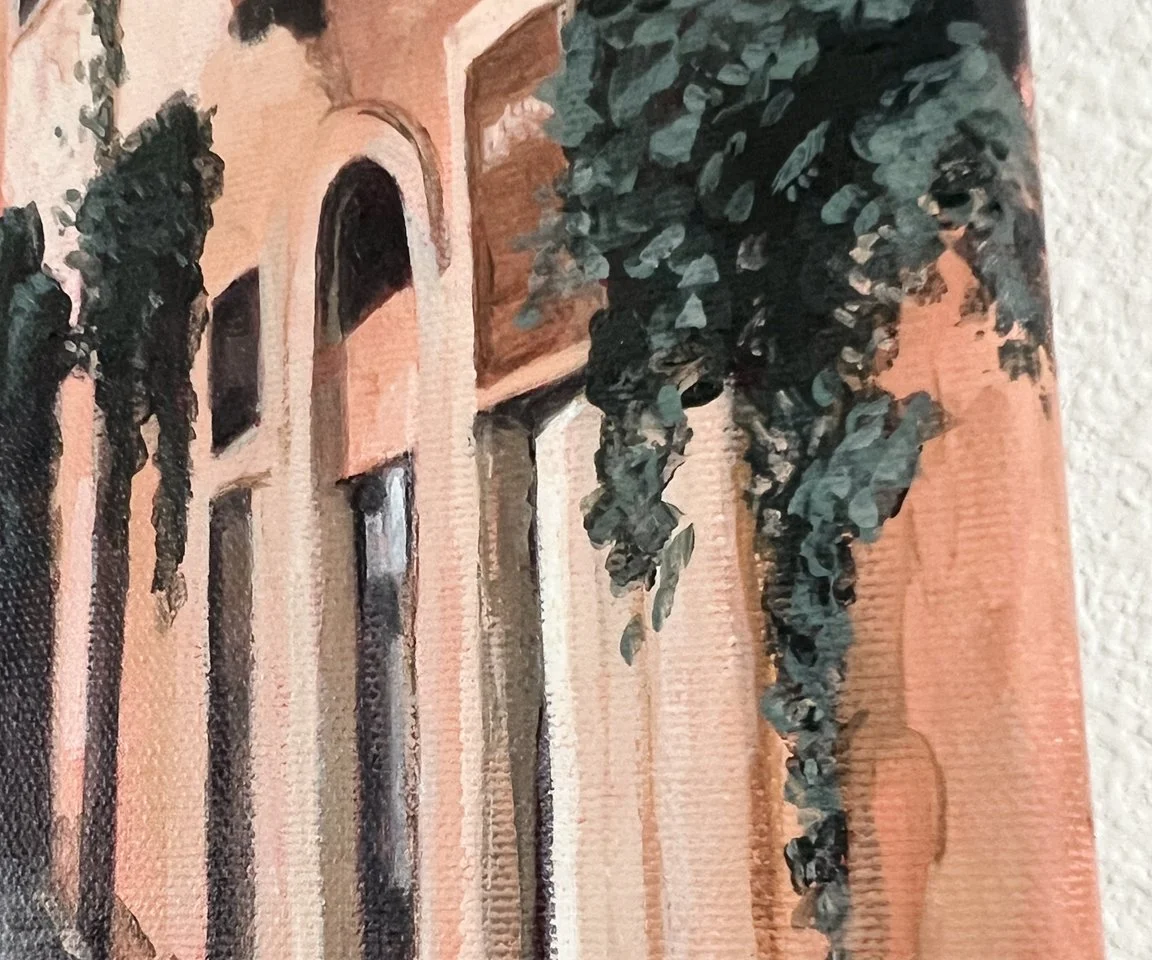 detail image of buildings and green vines