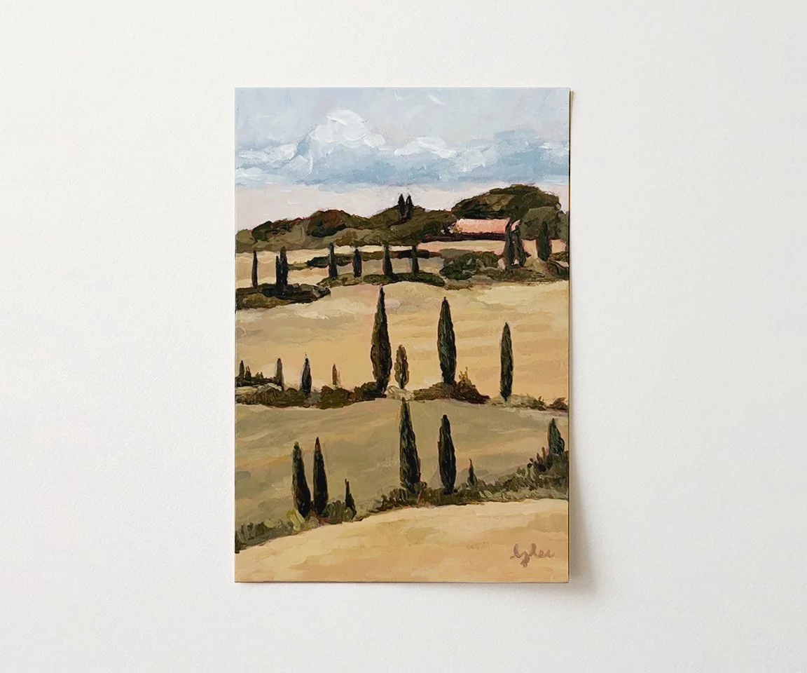 4x6 print of Tuscan countryside Cypress trees