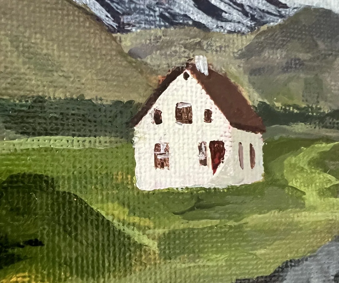 detail image of white house in painting