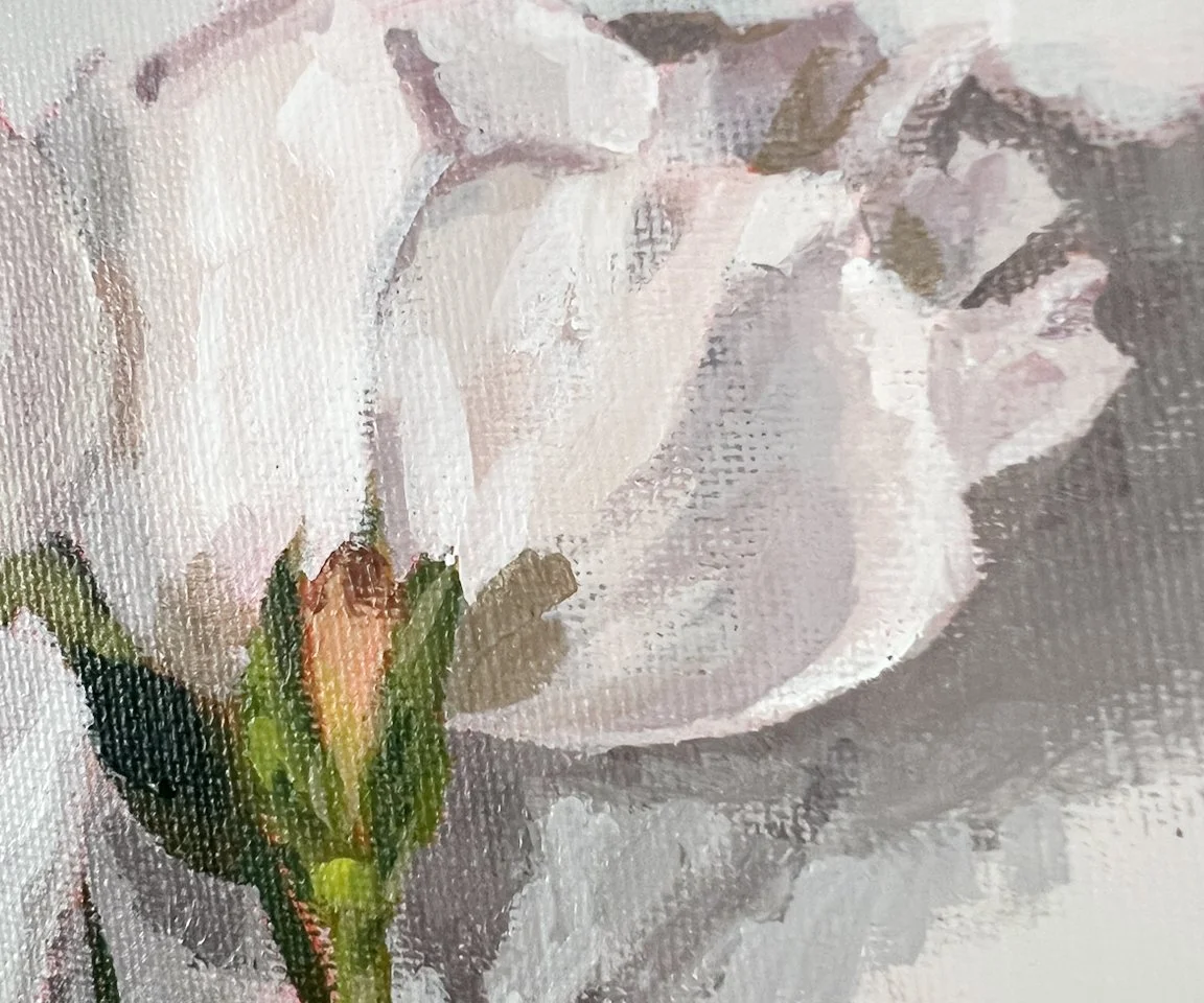 detail image of rose petals in painting