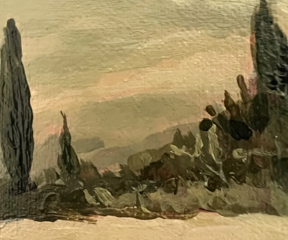 brushwork detail of cypress trees