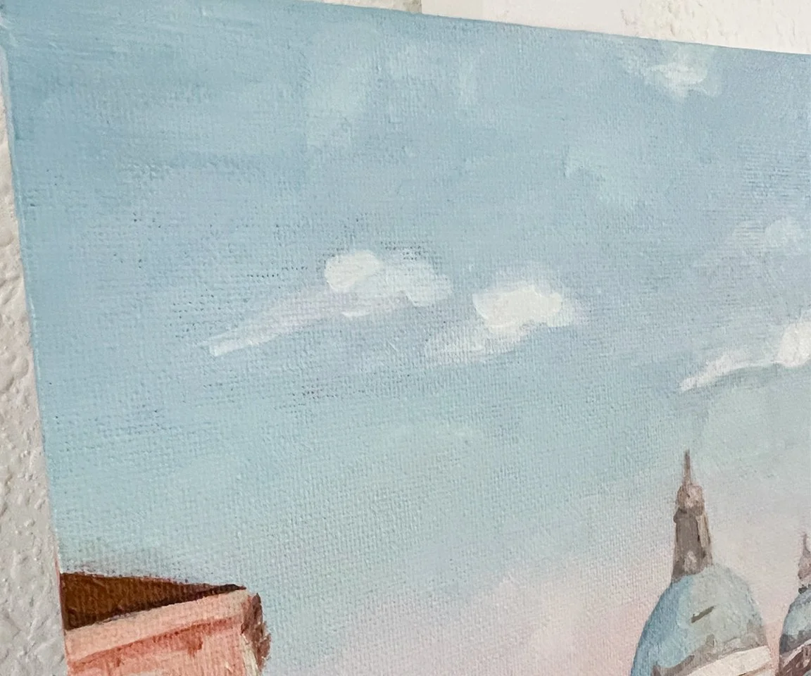 detail of painted sky and clouds