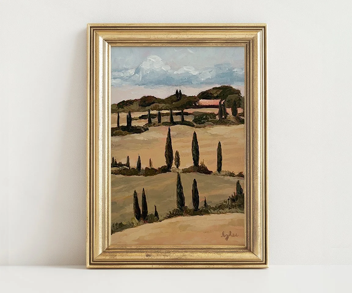 framed print of tuscan countryside painting