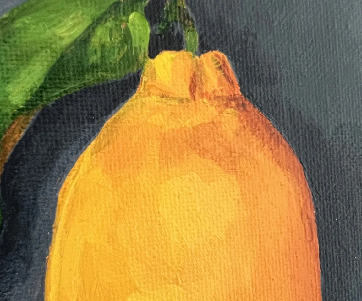 detail image of lemon painting brushstrokes on lemon