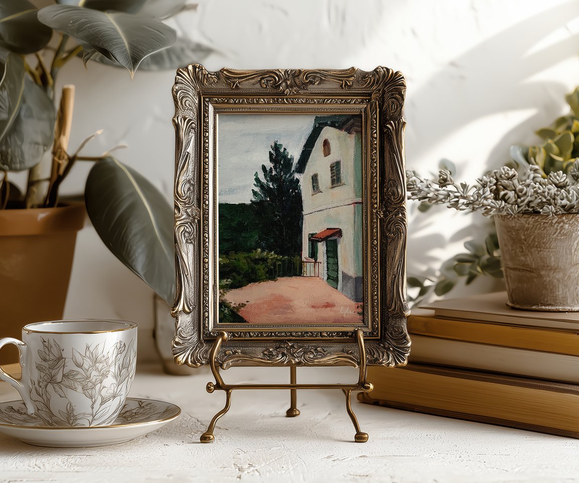 small framed print of italian villa painting