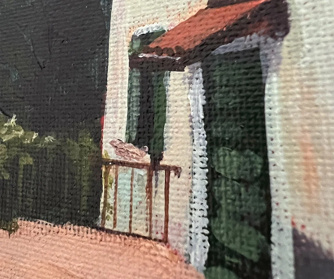 detail image of door of villa in painting