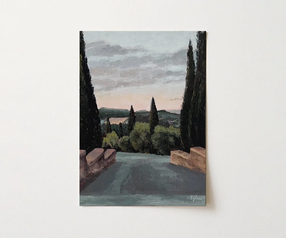 paper print of Tuscan dusk painting