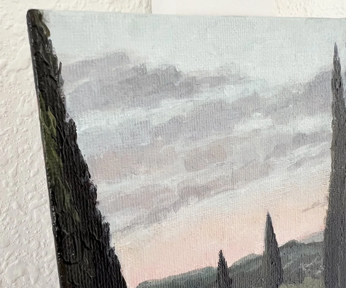 detail image of painted clouds and sunset sky