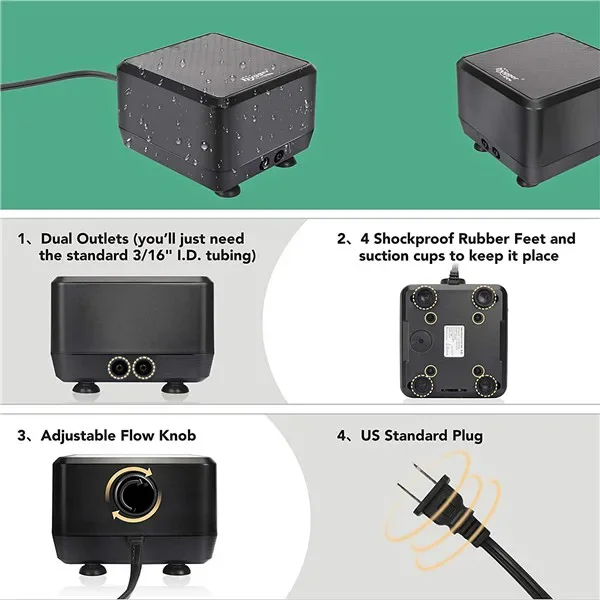 Hygger Square Adjustable Air Pump HG981-10W 3.webp