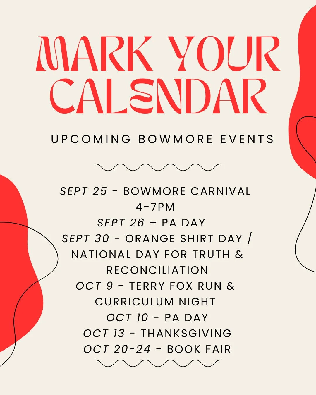 Lots to remember in the coming weeks ... mark your calendar and don't forget to save the date for Bowmore&rsquo;s Carnival on Thursday, September 25th from 4-7pm. Rain or shine!

Please consider volunteering - we need your support.

See you on the fi
