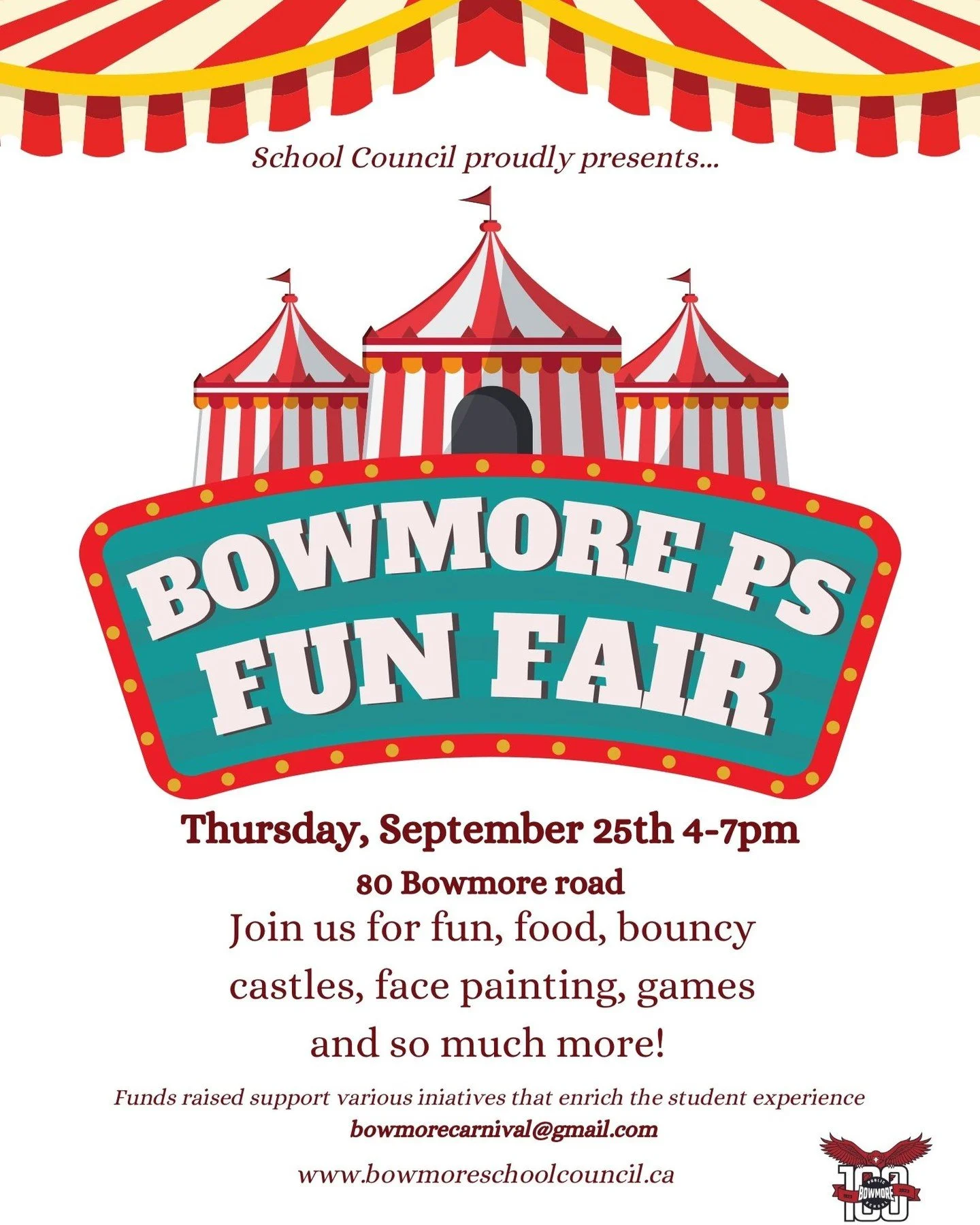 SAVE THE DATE! 
Bowmore PS Fun Fair is happening September 25 @ 4-7pm

Ticket prices and information now available. Buy tickets and wristbands online at School Cash Online to avoid the lines.

See you on the field!