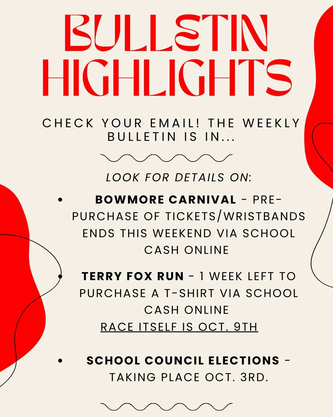 Check your email! The Bowmore Weekly Bulletin has hit...

And an urgent reminder that we still need parent volunteers for Bowmore Carnival.

This is our biggest community gathering and fundraiser of the year and we still need volunteers to make this 