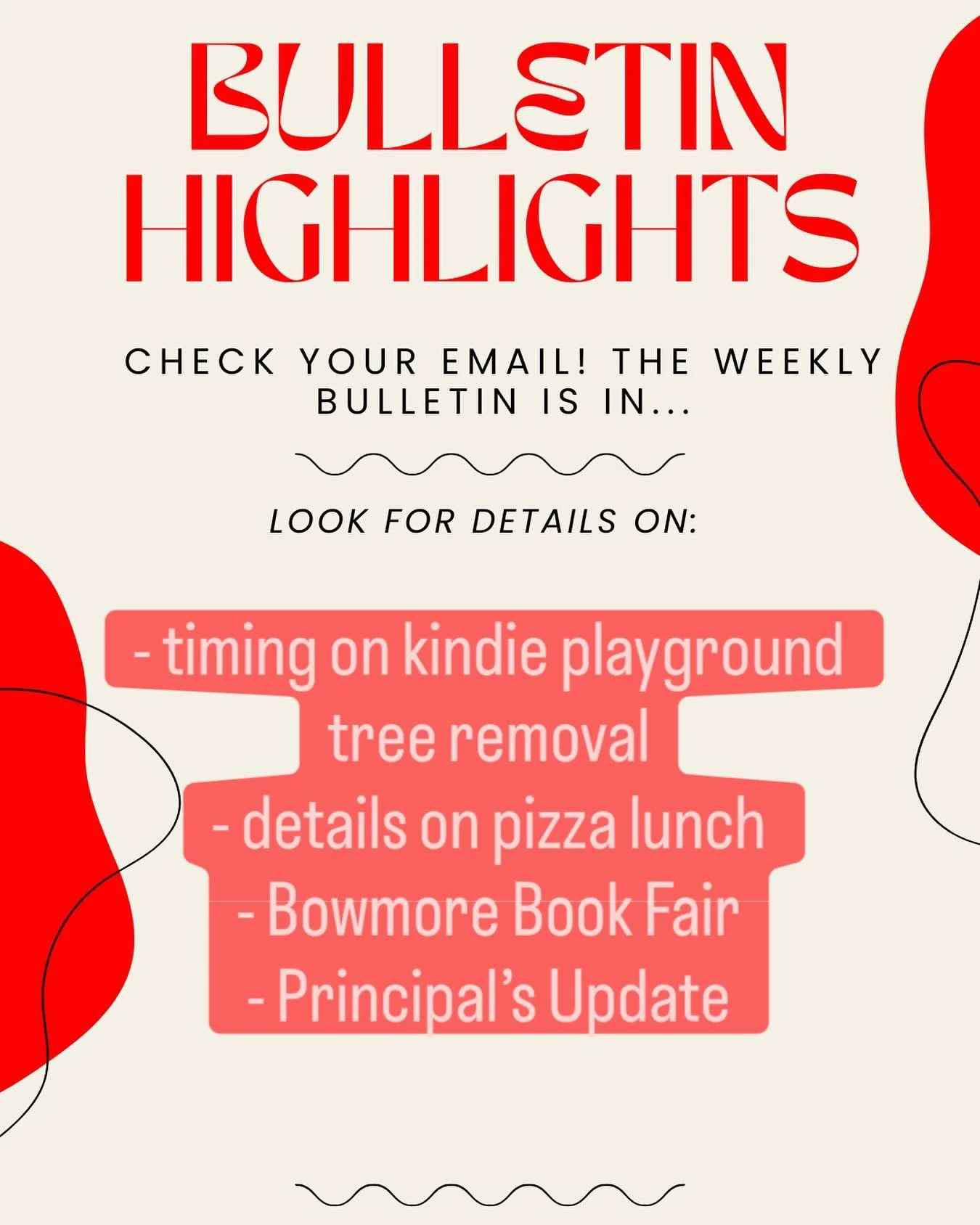 Check your email… Bowmore weekly bulletin has hit.  As a reminder, don’t forget to download the School Messenger app for easy access to school communication…