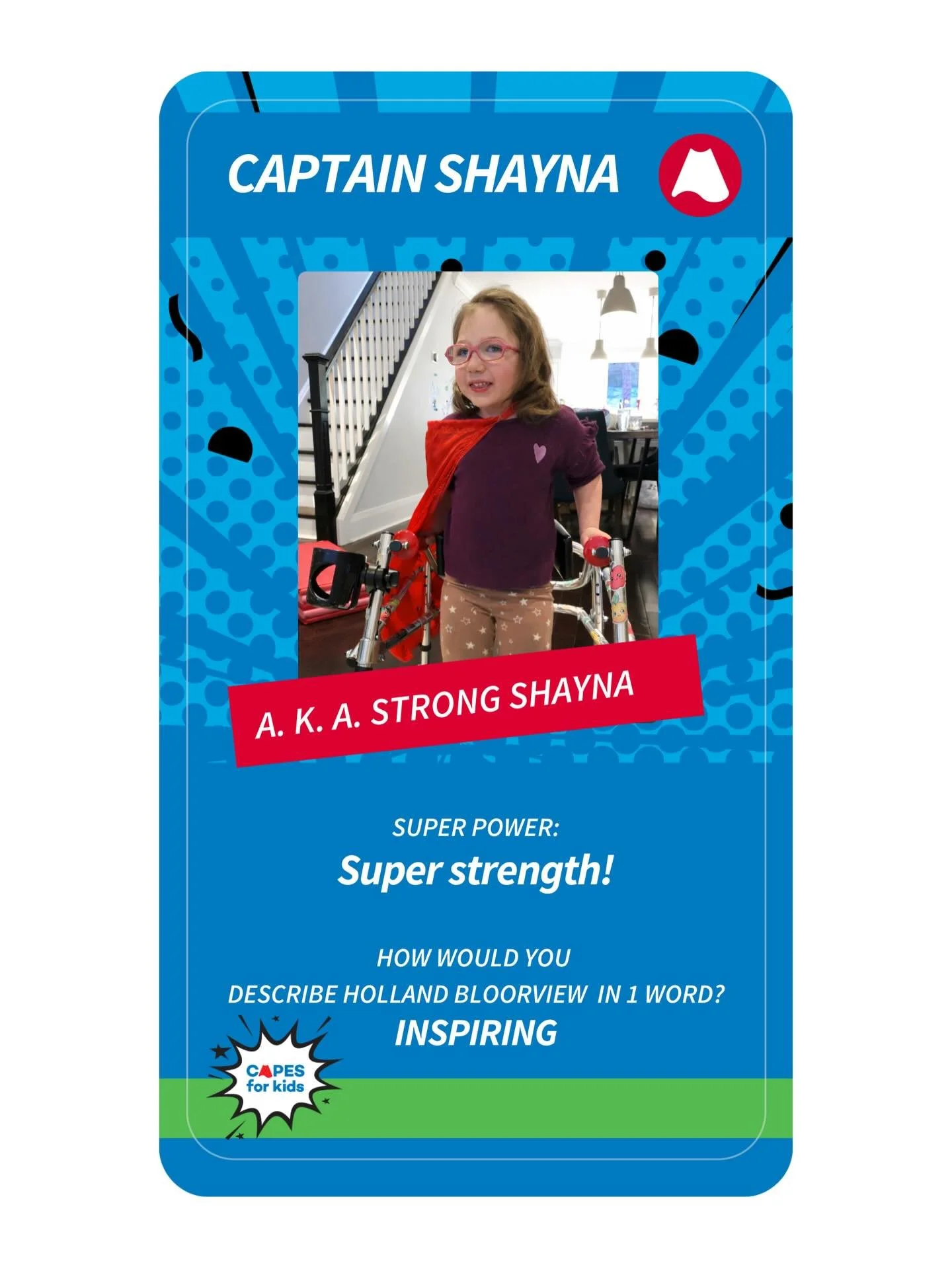 Message from the Capes for Kids Committee:
We&rsquo;re excited to share that 33 families have signed up to be superhero fundraisers for Capes for Kids and the Bowmore School Team has raised almost $27,000! 🦸&zwj;♂️🦸&zwj;♀️
🦸&zwj;♀️💙 Meet Our Kid 
