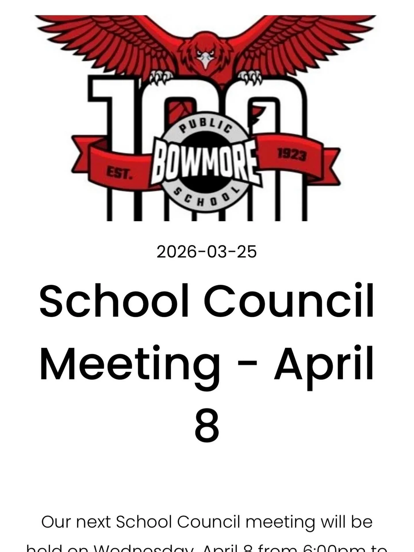 Our next school council meeting is next week - Wednesday April 8. Principal Awara and the admin team have been hard at work and have great updates for caregivers so please plan to be there! All details as usual - start time 6pm with food and mingling