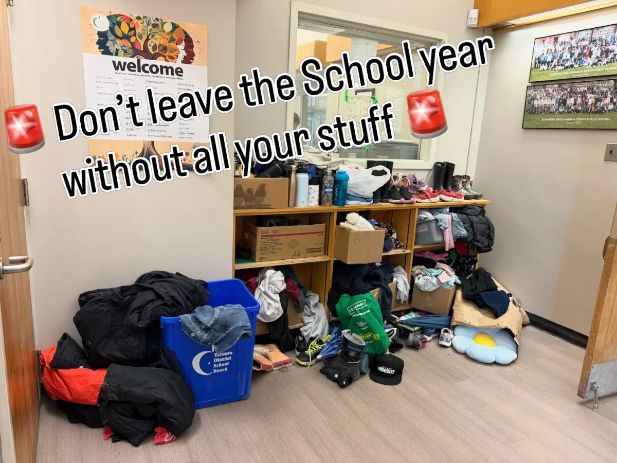 The Bowmore front lobby lost and found is overrun with items looking for their owners! Teachers and staff are dropping all the found items there as they clean up &hellip; 
FYI there are many pairs of indoor shoes, snow pants, mitts, hats, water bottl