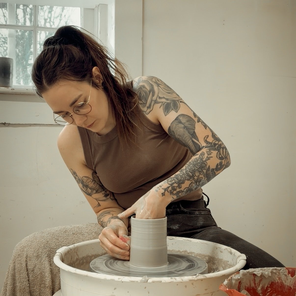 Behind the wheel is where you&rsquo;ll usually find me. 

Throwing is my favourite part of the process, but there&rsquo;s so much that happens around it. Trimming, drying, timing, sanding, glaze testing, firings, and all the admin I tend to put off. 