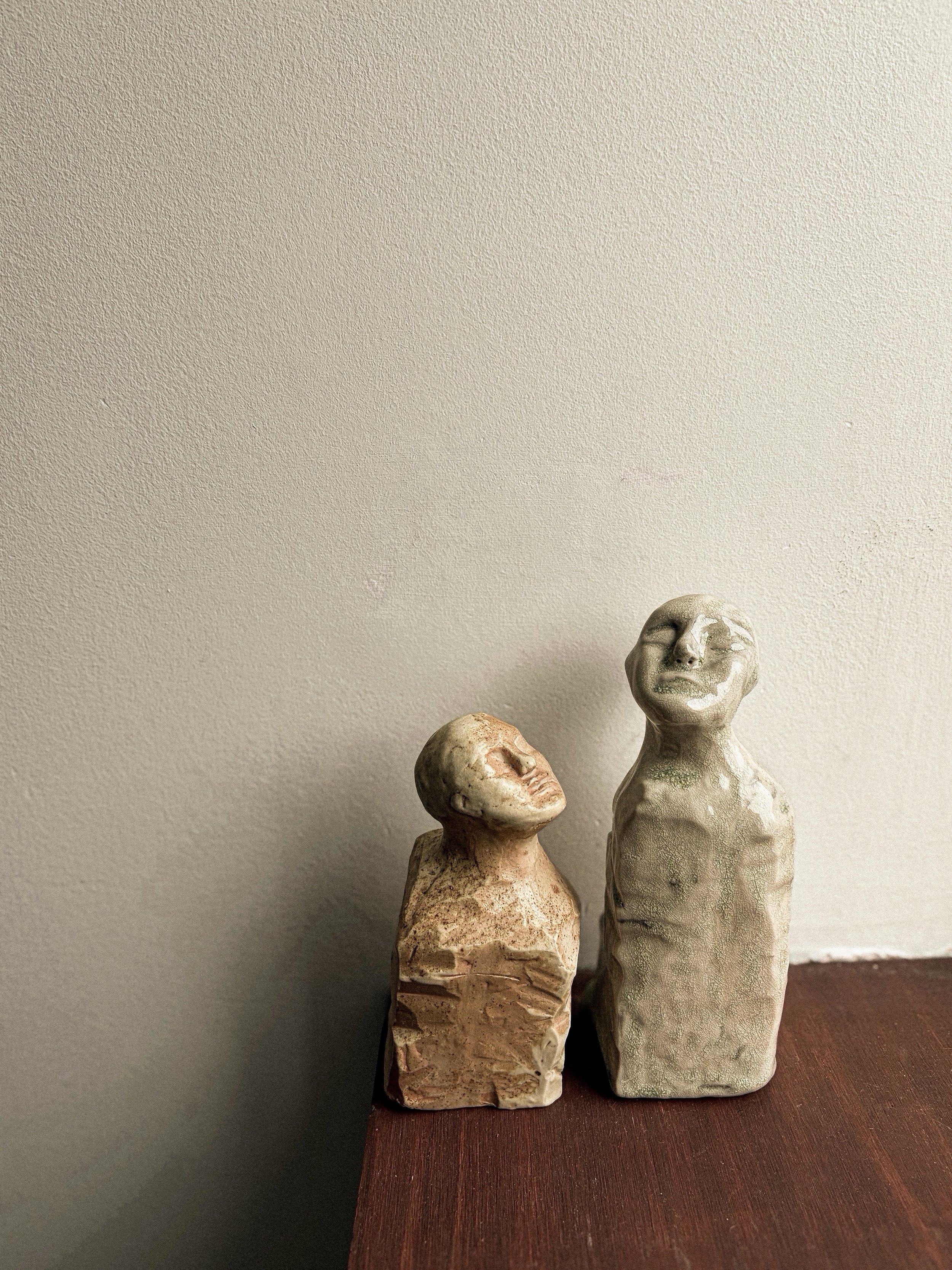 I&rsquo;ve been thinking about these two a lot since they came out of the wood/soda kiln.

@andrea.piller shared that they were her favourite because they made her think about what it means to be human and it&rsquo;s really stayed with me.

There&rsq