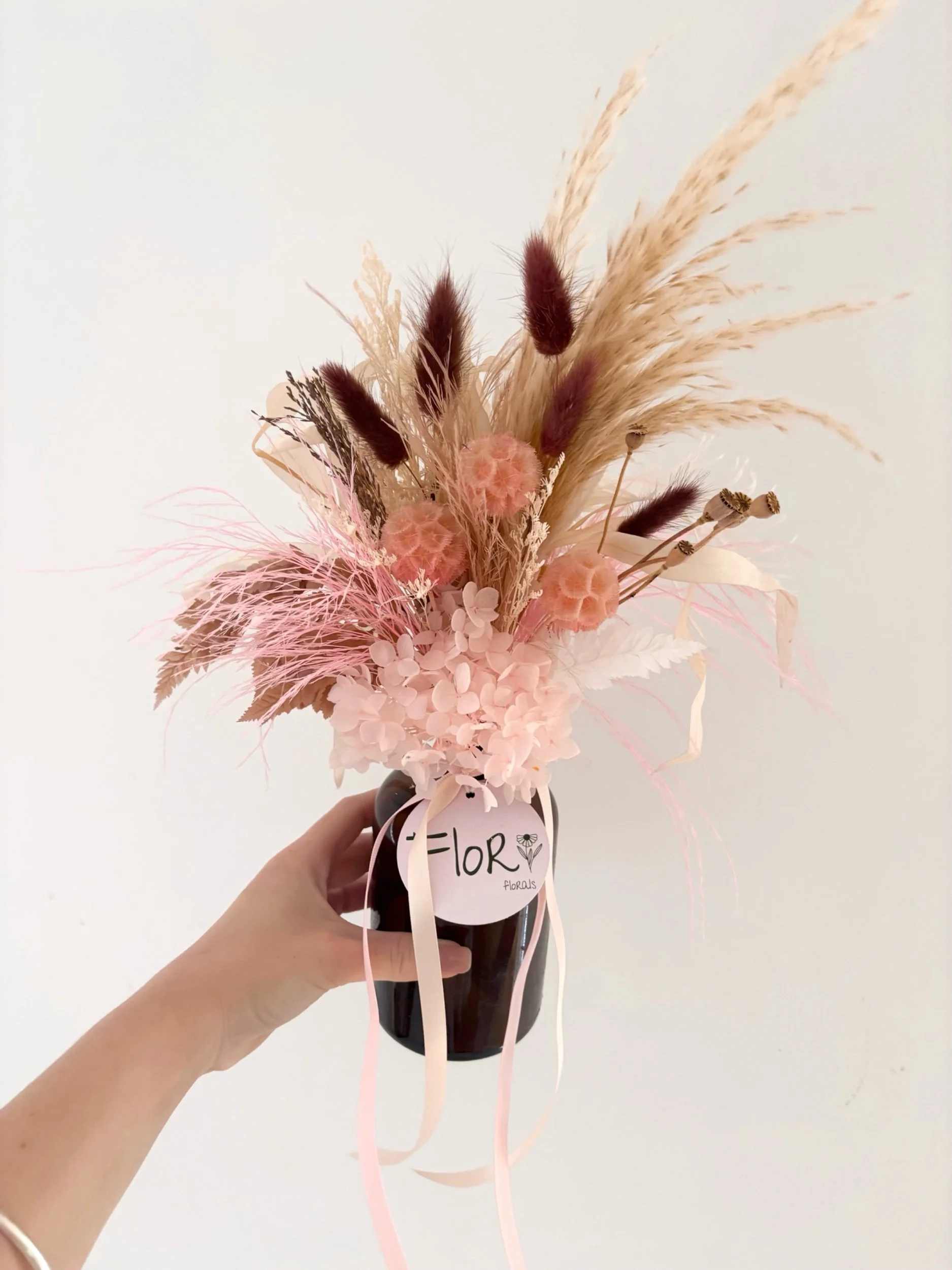 Pink Jar Dried Arrangement - SOLD - Flor Florals - Cairns Florist, Flower Delivery Cairns - ,Same day flower delivery Cairns.