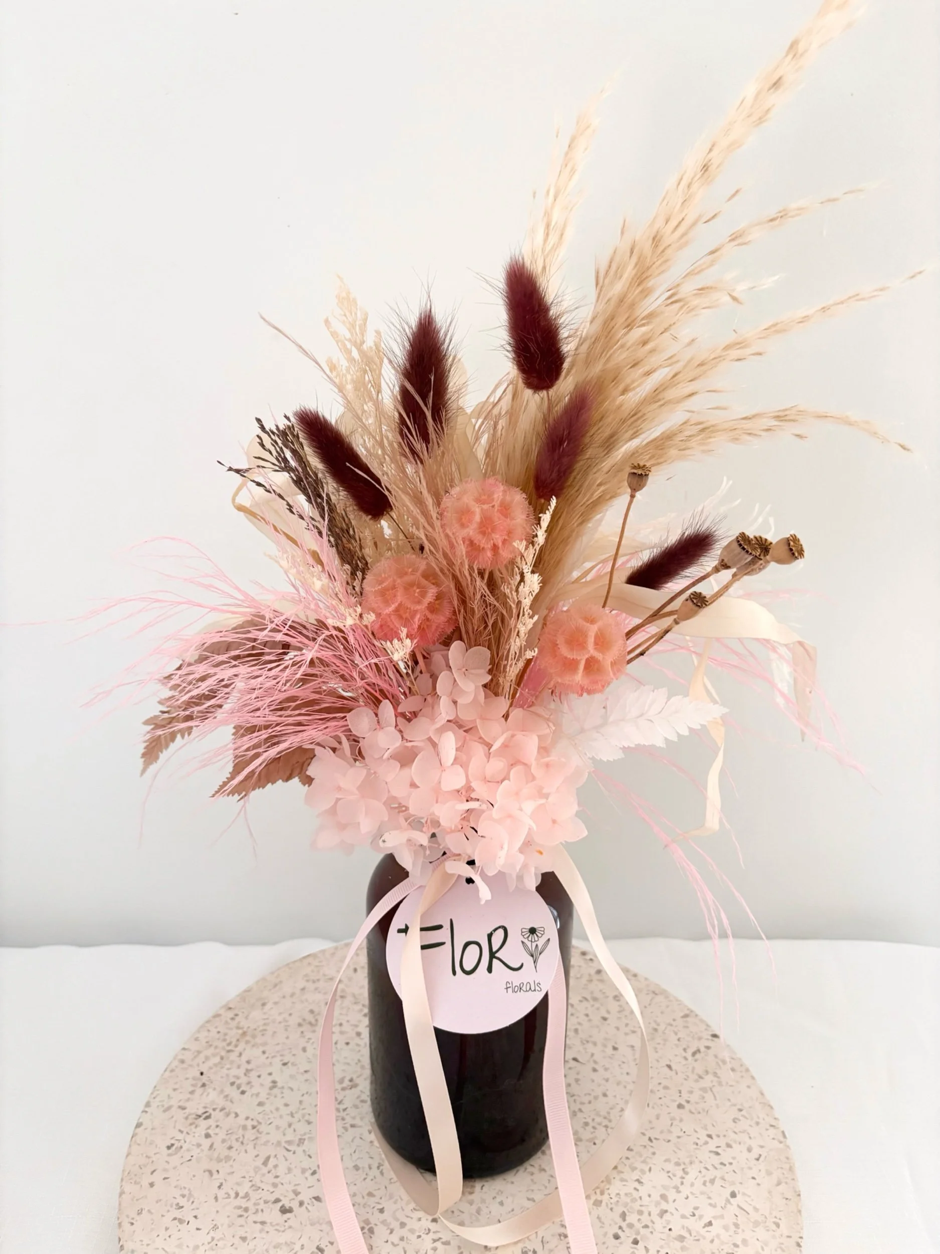 Pink Jar Dried Arrangement - SOLD - Flor Florals - Cairns Florist, Flower Delivery Cairns - ,Same day flower delivery Cairns.