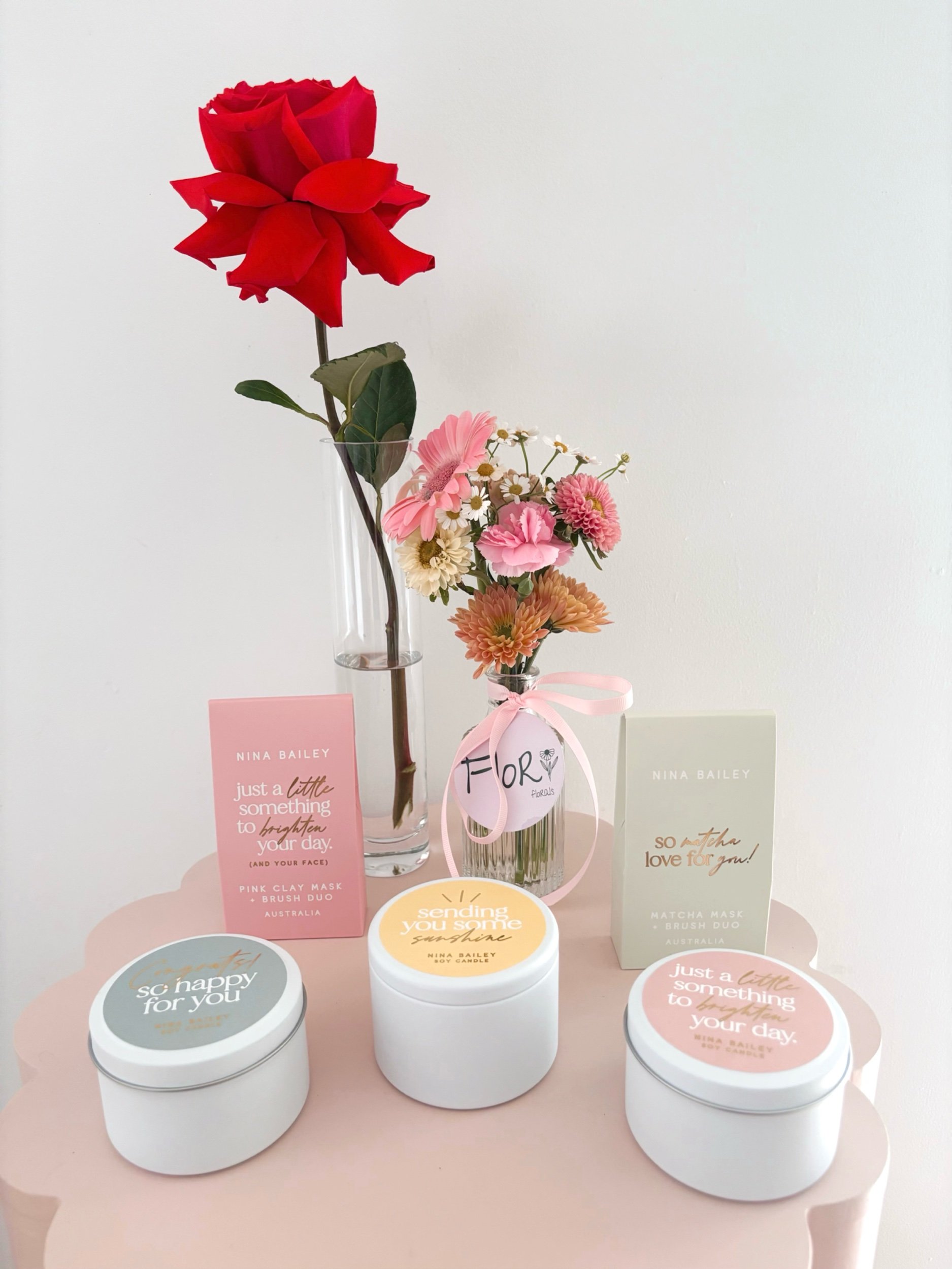 PINK CLAY MASK & BRUSH DUO by Nina Bailey - Flor Florals - Cairns Florist, Flower Delivery Cairns - ,Same day flower delivery Cairns.