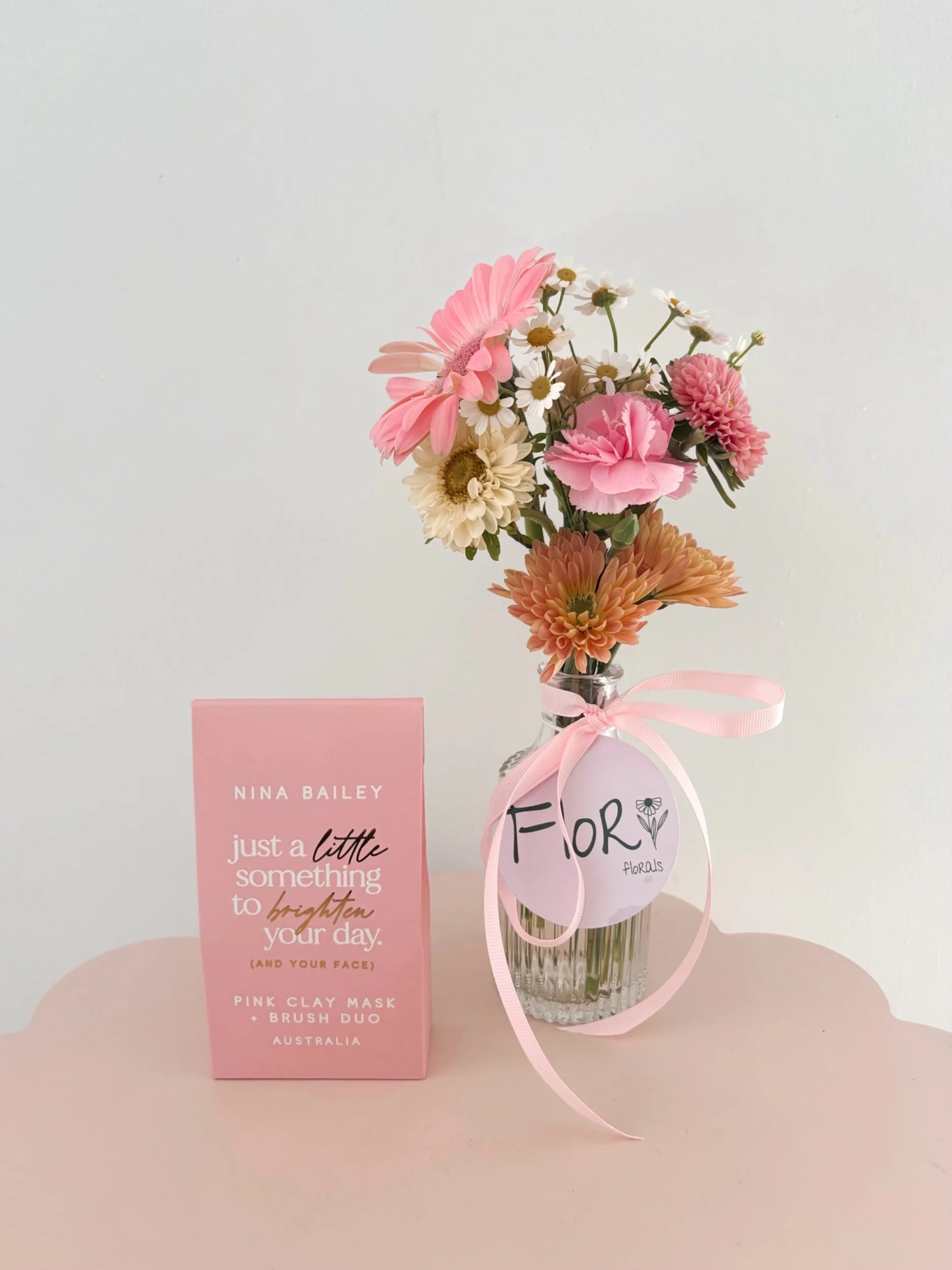 PINK CLAY MASK & BRUSH DUO by Nina Bailey - Flor Florals - Cairns Florist, Flower Delivery Cairns - ,Same day flower delivery Cairns.
