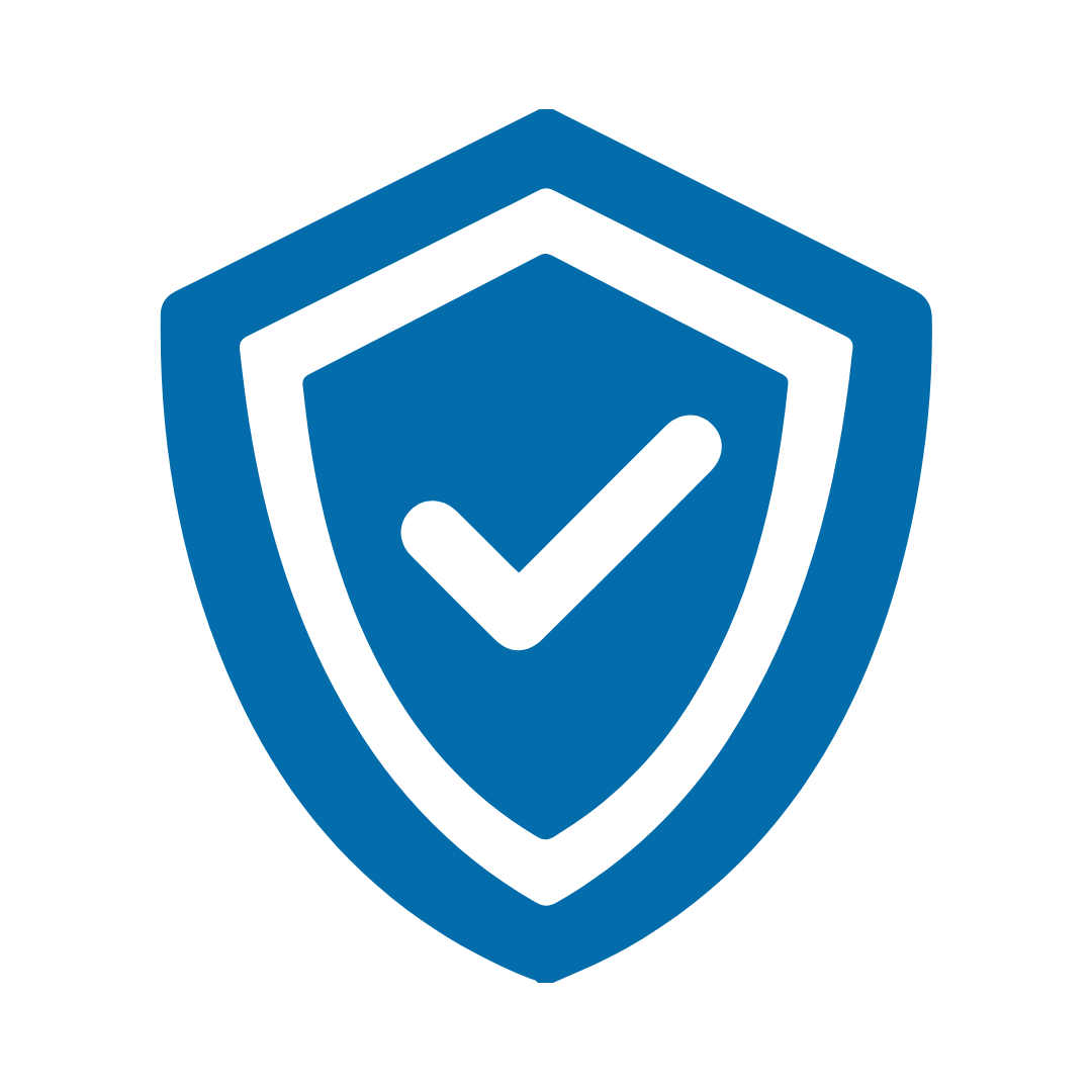 A shield icon with a checkmark inside, symbolizing security and protection.