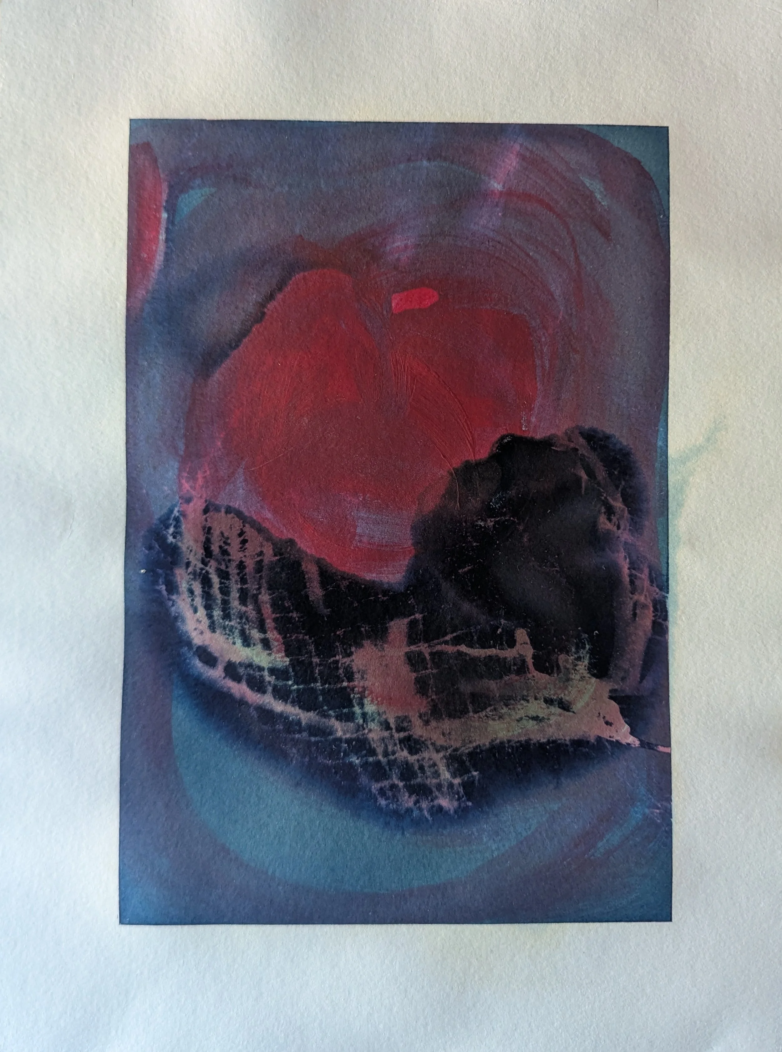 Slumber, 2026 / cyanotype & acrylic on paper / 12 x 9 inches / $100 framed
